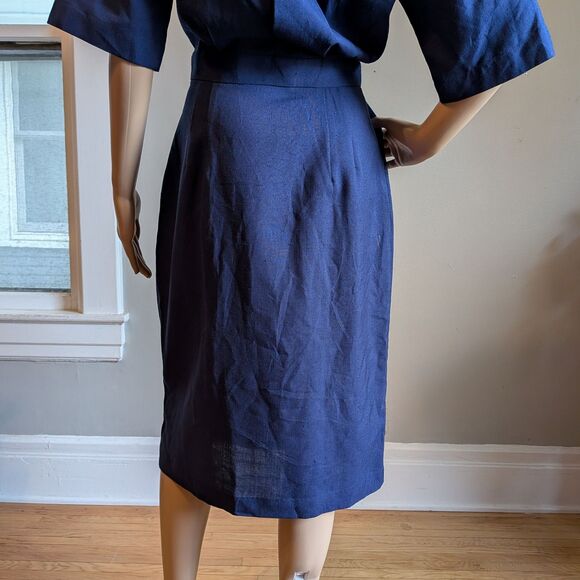 Vintage 80s Allison Smith Navy Blue Midi Dress Nautical Preppy Crest Size 10 - Picture 12 of 12